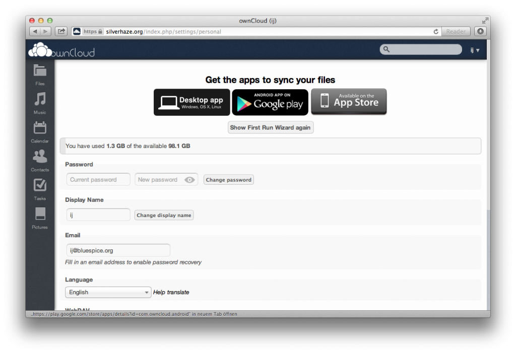 OwnCloud Personal Settings